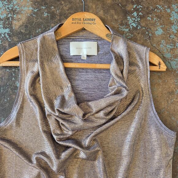 Brochu Walker The Nova Top Size S Bronze Liquid Metallic Cowl Neck Sleeveless - Picture 3 of 12